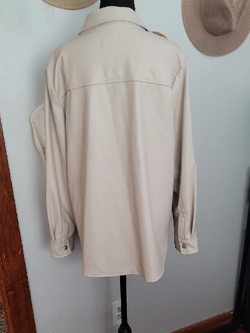 Kensie Light Cream Faux Leather Shacket - Picture 8 of 11